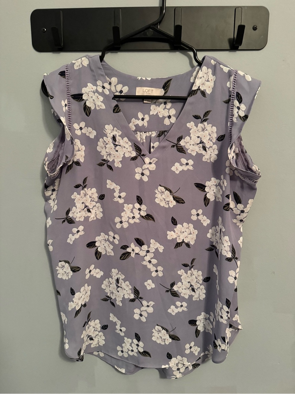 LOFT Lavender Floral V-Neck Ruffle Sleeve Top